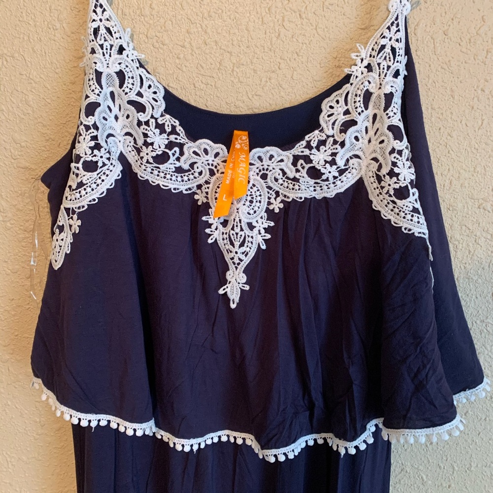 Navy Blue and White Lace Maxi Dress
